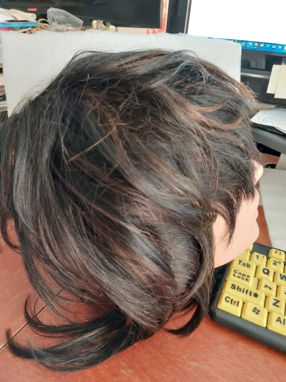 NEW ! Black Short 16 Inch Wig Dark Blonde Highlight